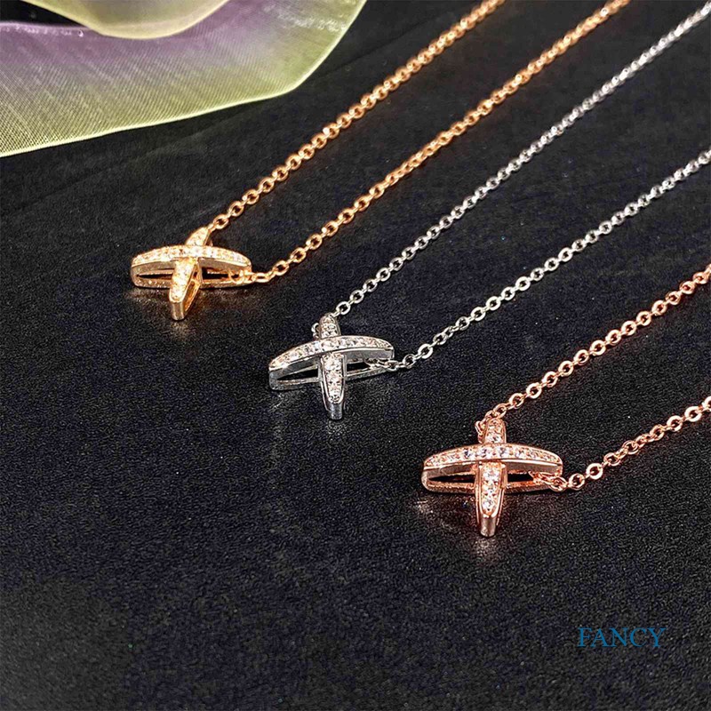 Kalung Rantai Klavikula Bahan Sterling Silver 925 Desain Huruf X Untuk Wanita