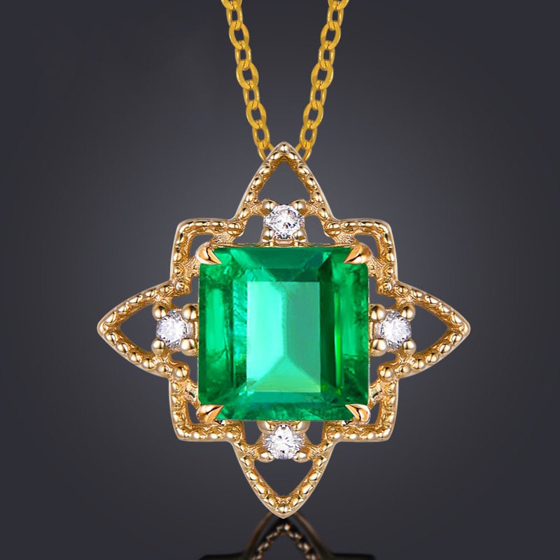 [Ready Stock]Fashion New Inlaid Color Gemstone Pendant Plated 18K Gold Necklace