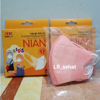 Masker Duckbill Anak Hijab Nian Warna Peach Isi 10 Pcs Medis 3 Ply