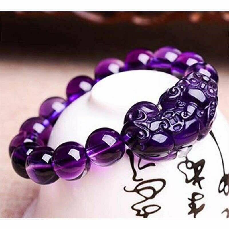 Unisex Feng Shui Purple Crystal Pi Xiu Attract Wealth Amethyst Bracelet Good Luck Jewelry