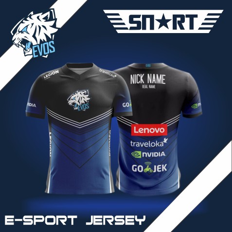 KAOS JERSEY GAMING EVOS ESPORT 2017 FreeFire FF PUBG Mobile Legends MLBB, PB Gratis Nama
