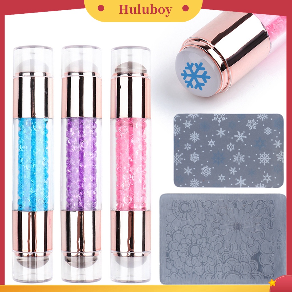 Huluboy Huluboy♡ Stempel Kuku Dua Sisi Bahan Silikon Dengan Scraper Untuk Manicure