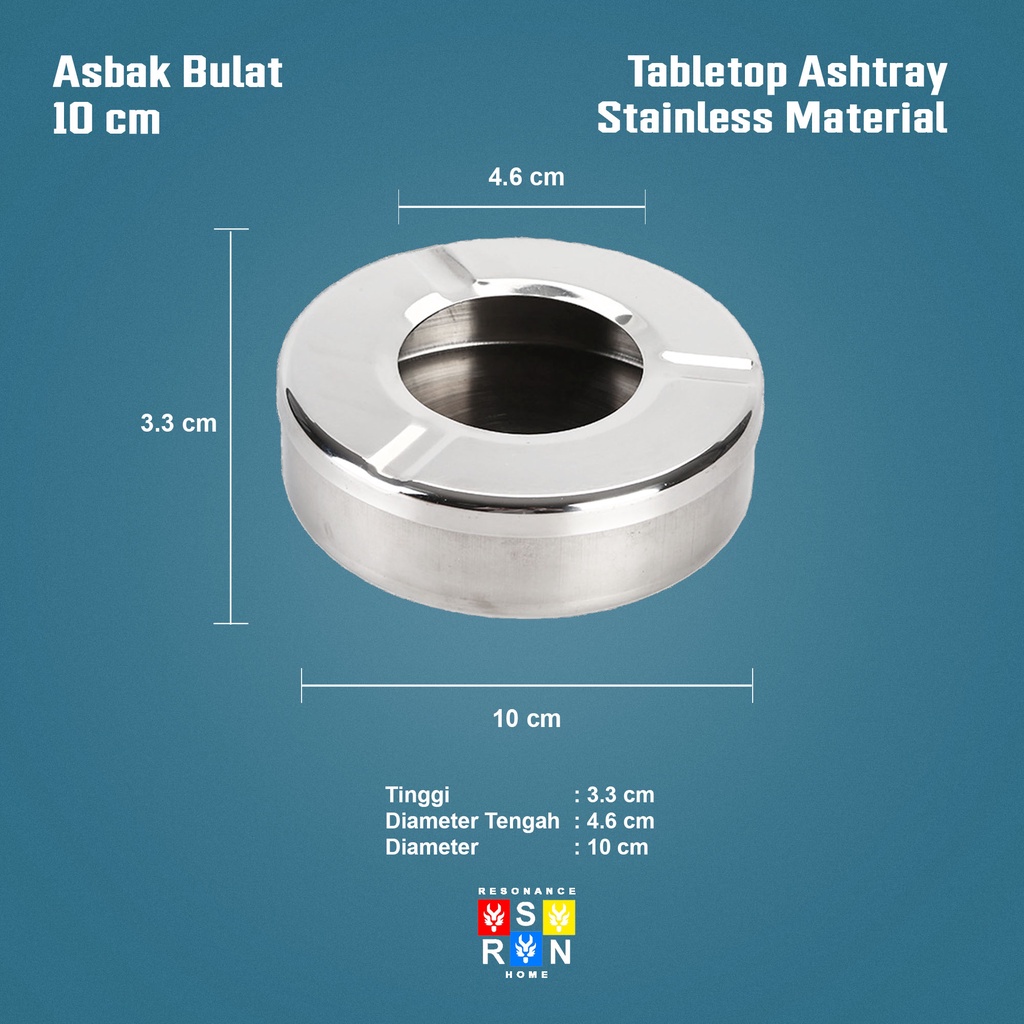 Asbak Bulat Stainless + Tutup 10cm / Resonance Home