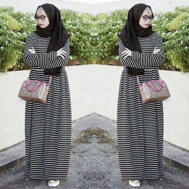 LIZA COLLECTION / Damai fashion - baju gamis muslim wanita Athina stripe - (tanpa hijab) konveksi