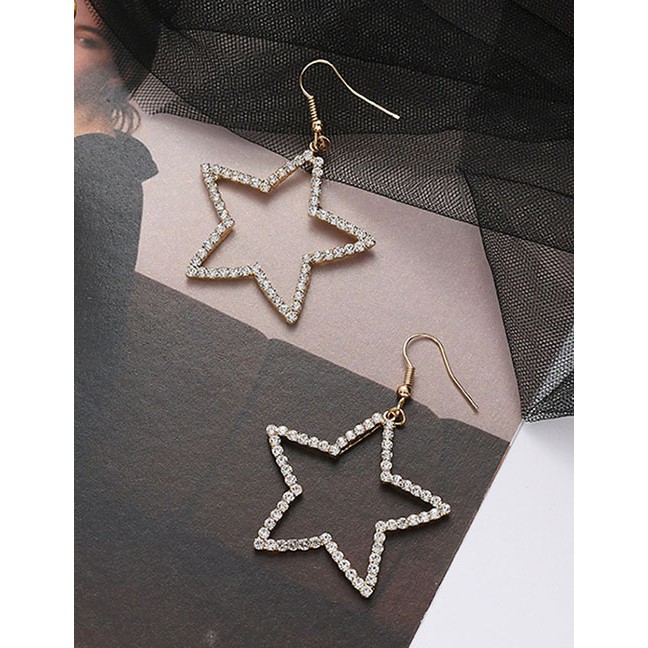 LRC Anting Gantung Fashion Golden Five Pointed Star Hollowed K15900