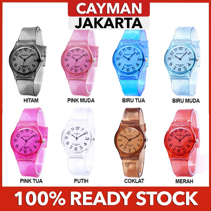 Bisa COD ★ Cayman ★ Jam Tangan Jelly Angka Wanita Pria Rubber Transparan Transparant Arloji QQ001