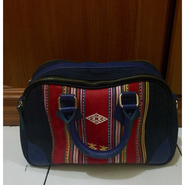 tas kulit sapi mix tenun asli lombok (preloved)