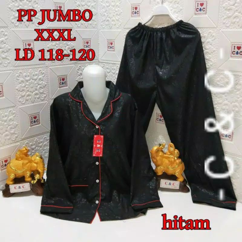 Piyama Lengan Panjang Polos  PP Jumbo Hembos LD 120cm-Hitam