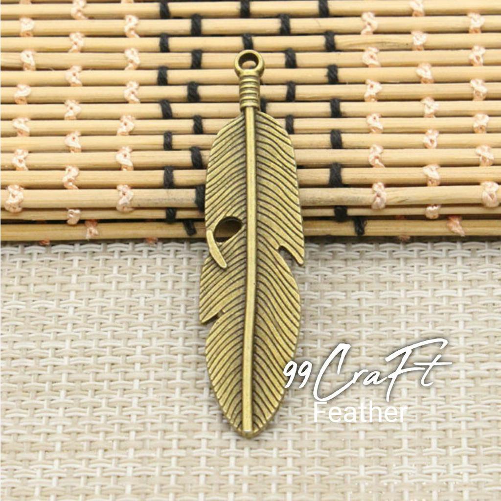 Charm bulu feather bandul daun bronze silver aksesoris membuat kerajinan kalung #KK051