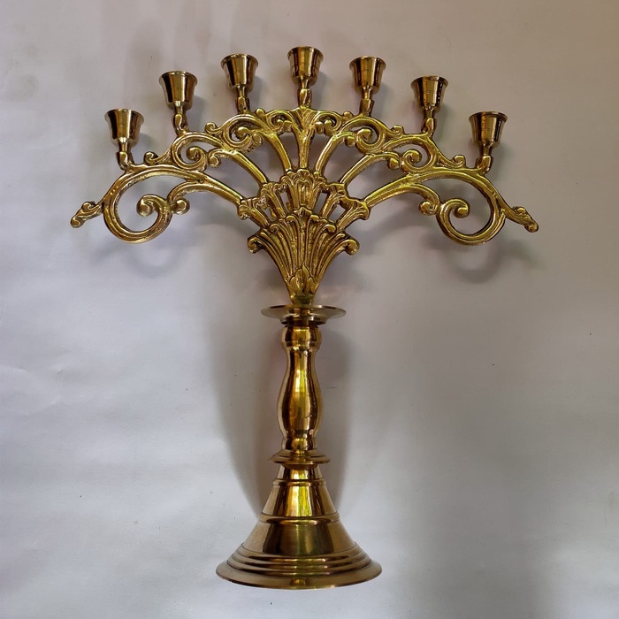 Tempat Lilin Kuningan Kipas Cabang 7 Asli Kuningan