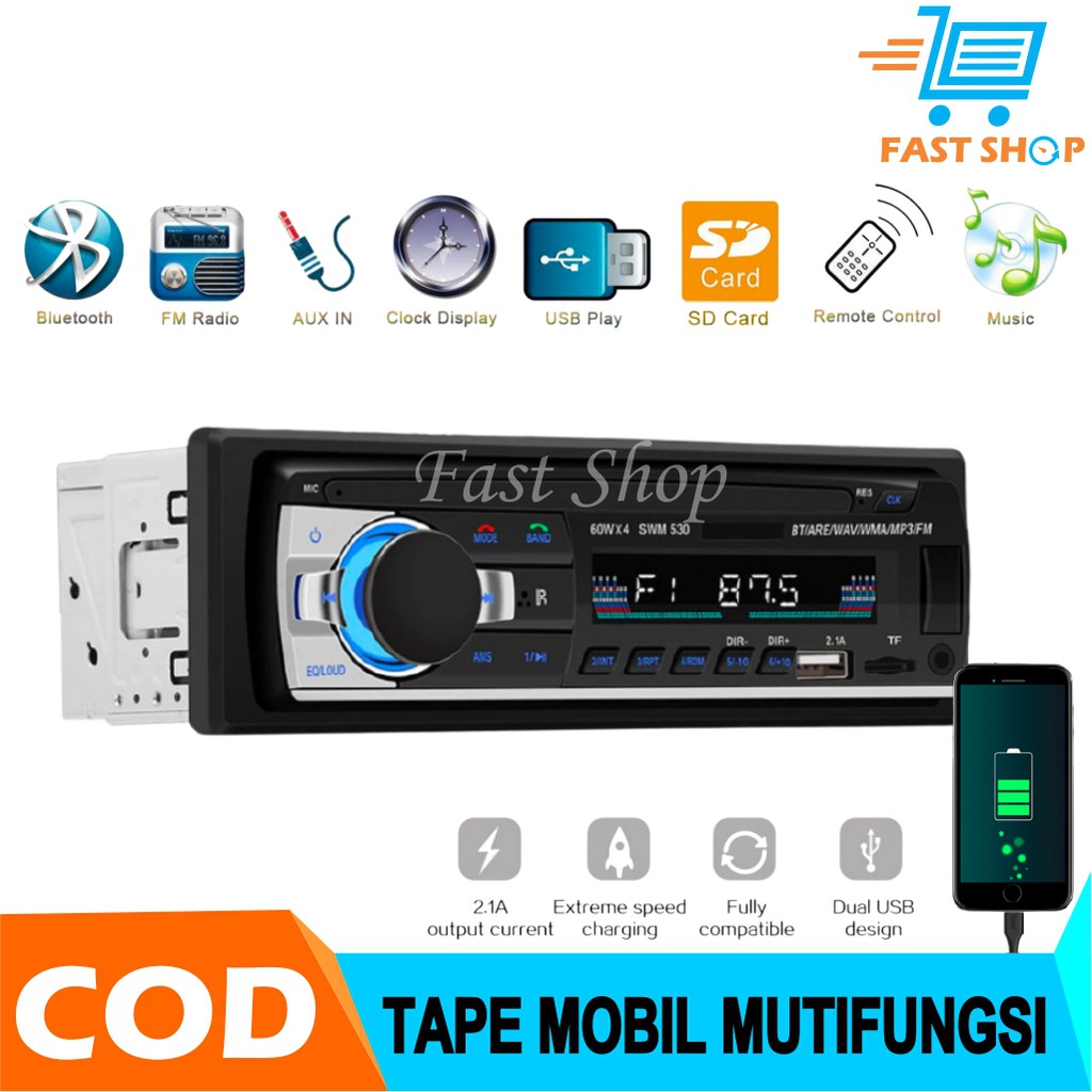 Tape Mobil Audio Mobil Single Din Car Audio JSD - 530 Multifungsi Bluetooth USB MP3 Charger