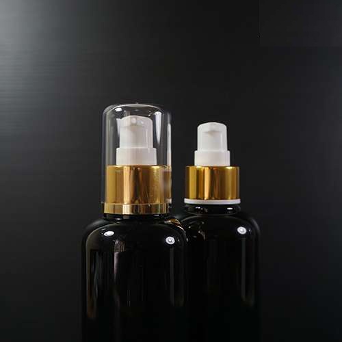 BOTOL PLASTIK 250ML HITAM BENING TUTUP PUMP TREATMENT GOLD N24 FULL COVER / BOTOL ISI ULANG KOSMETIK