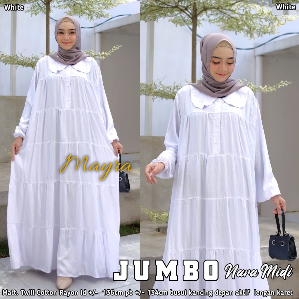 Baju GAMIS XXXXL LD 140 JUMBO Super PB 140 TOYOBO - BADAN GEMUK IBU HAMIL UKURAN BIG SIZE 298-NARA WHITE