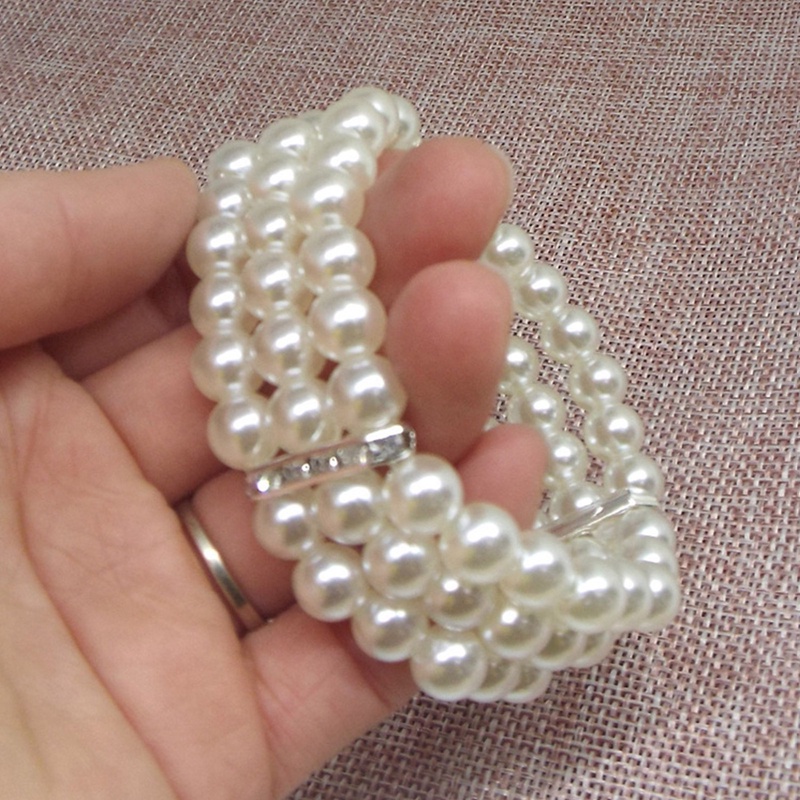 Gelang Mutiara Berlian Imitasi Multilayer Elastis Adjustable Gaya Korea Untuk Wanita