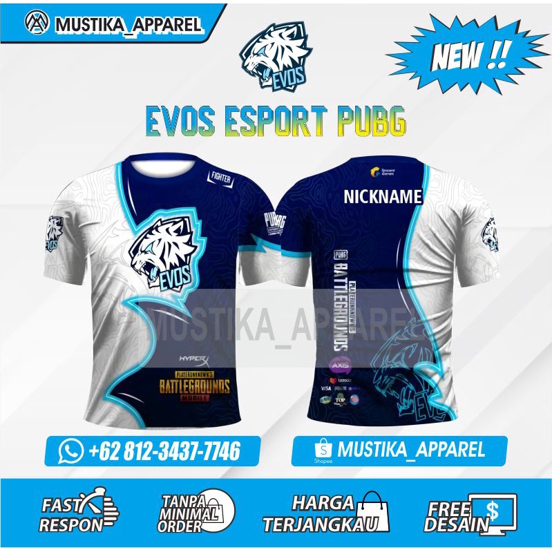 Kaos Baju Jersey Gaming Esports FF EVOS FREE FIREE Terbaru 2021 Free Nickename