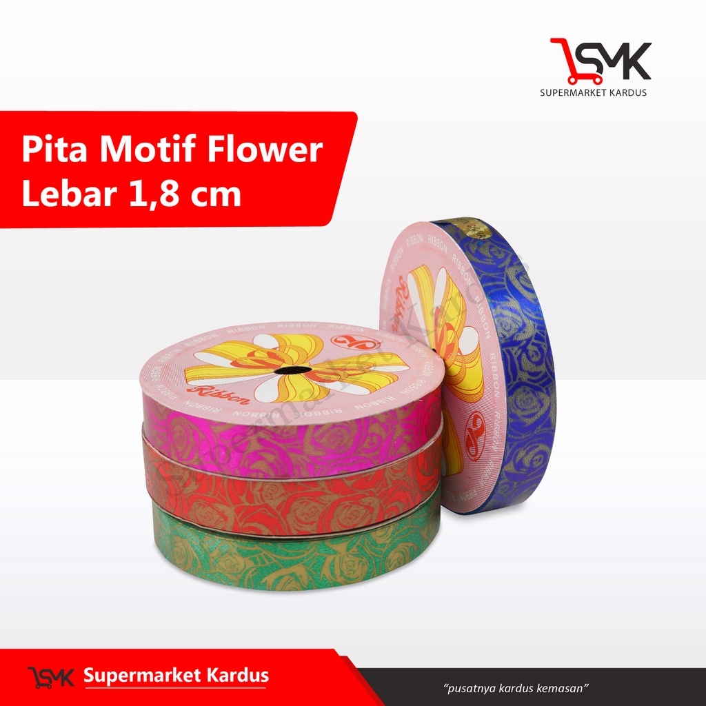 

Pita Motif Flower ( 1,8 cm ) PER ROLL pita/pitakado/pitamotif/hampers/tali