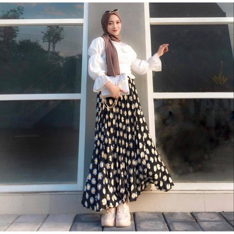 ROK PLISKET MOTIF BUNGA/ ROK DAISY DAILY MOTIF BUNGA/ ROK PLISKET BUNGA