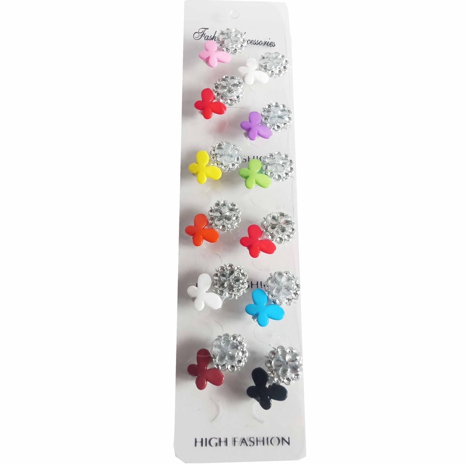1 Lusin (12 pcs) Bros Dagu seri Mekar Kupu-Kupu Warna