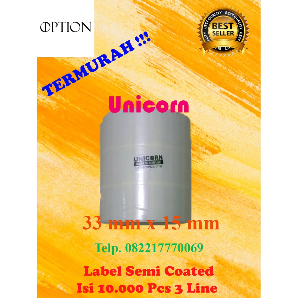 

Unicorn Label Semi Coated 33 mm x 15 mm / 33x15 / 33 x 15 3 Line isi 10.000 pcs