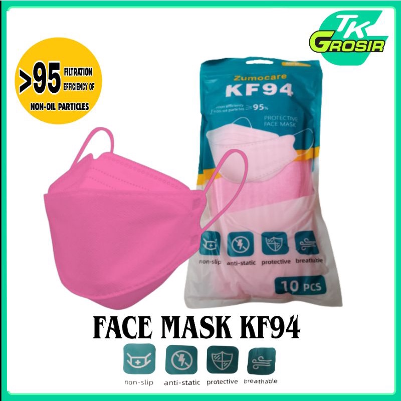 FACE MASK ZUMOCARE-MASKER KF94 4 PLY ISI 10 PCS-MASKER KF94 WARNA PINK