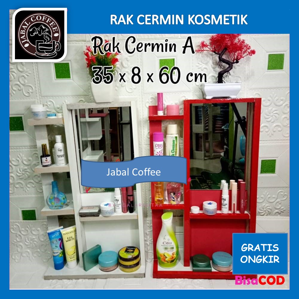 Rak Rias Gantung Kaca / Rak Kosmetik Kaca / Rak Kosmetik Kayu Kokoh