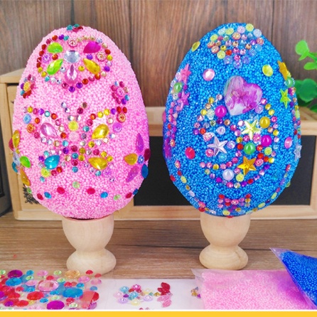 [ORGM] Mainan Edukasi DIY Telur dengan Snow Clay dan Sticker Dekor Manik Set Acara Paskah Easter