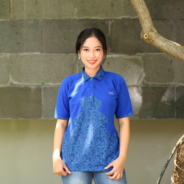 Loyal Kaos Polo Batik Biru Modern Wanita M L XL XXL