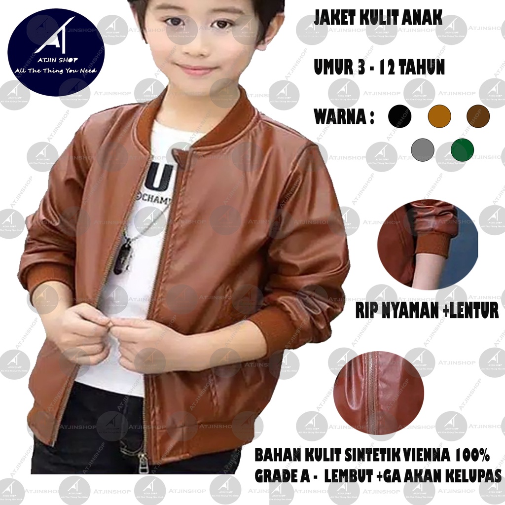 Jaket Kulit anak laki-laki / perempuan model Bomber Bahan Vienna 100%