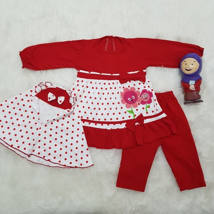 baju muslim anak bayi perempuan 6 7 8 9 10 11 13 14 15 bulan gamis merah