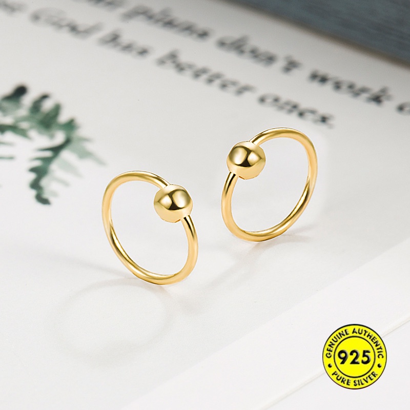 Anting Kait Sterling Silver Hias Manik-Manik Bulat Untuk Wanita