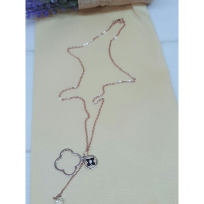 Kalung titanium bunga / kalung asli titanium liontin bunga rumbai / kalung panjang 49cm