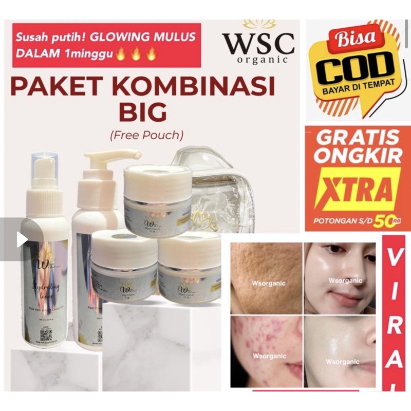 PAKET VIRAL RETINOL FREE ONGKIR WSC ORGANIC PUSAT PAKET CREAM WAJAH VIRAL BPOM |Glowing series |Pake
