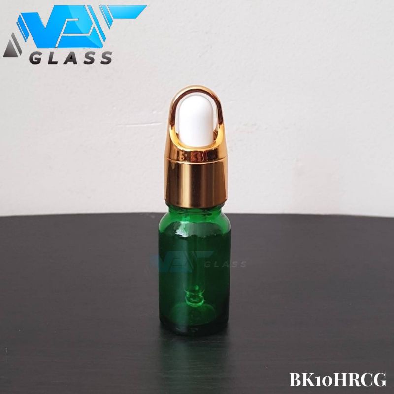 botol kaca pipet 10ml tebal hijau ring gold