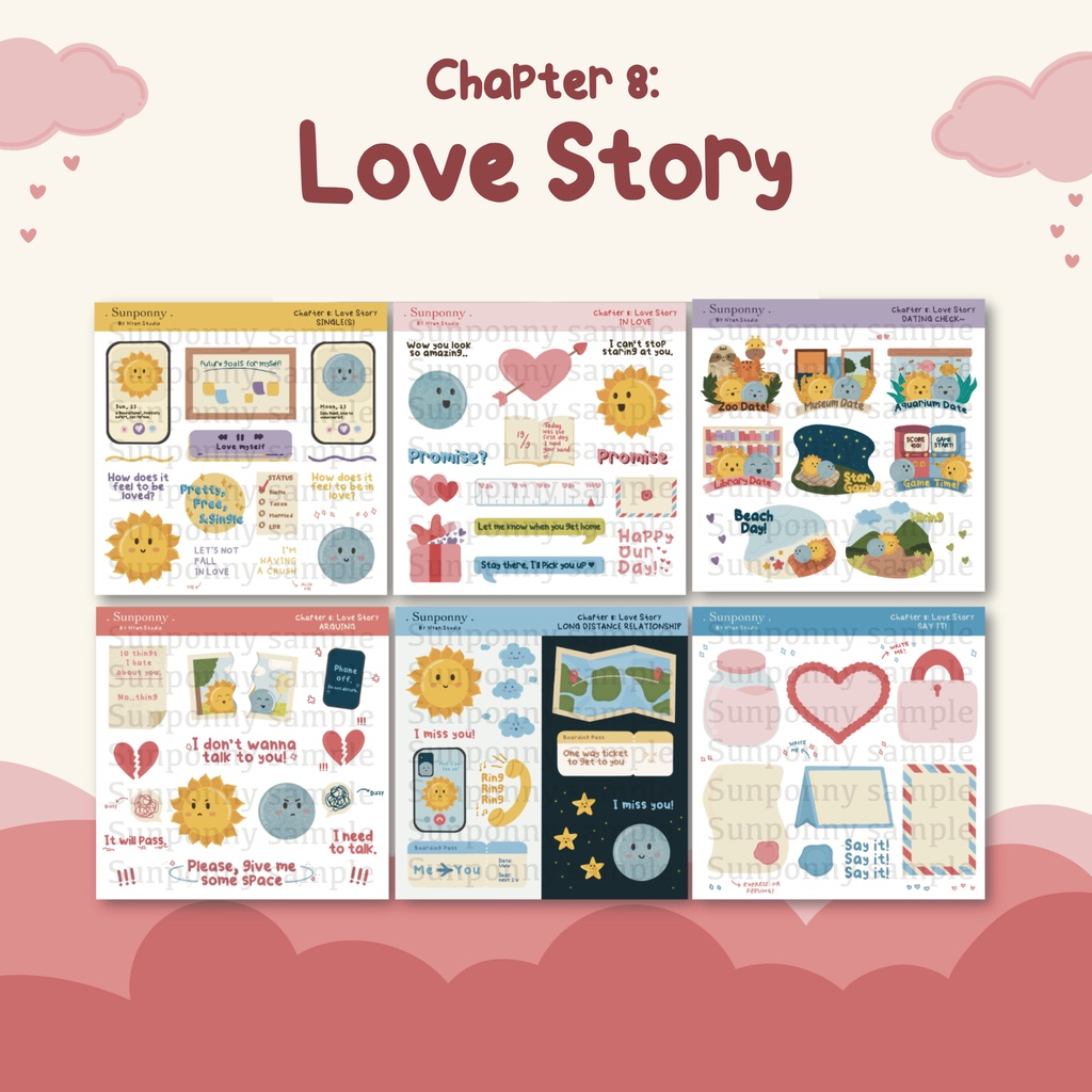 

SUNPONNY Love Story Series Sticker Sheet / Stiker Kiss Cut