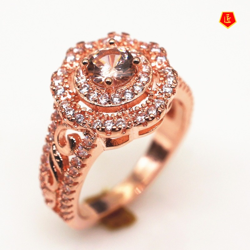 [Ready Stock]18K Rose Gold Diamond Ring Female Luxury Fashion