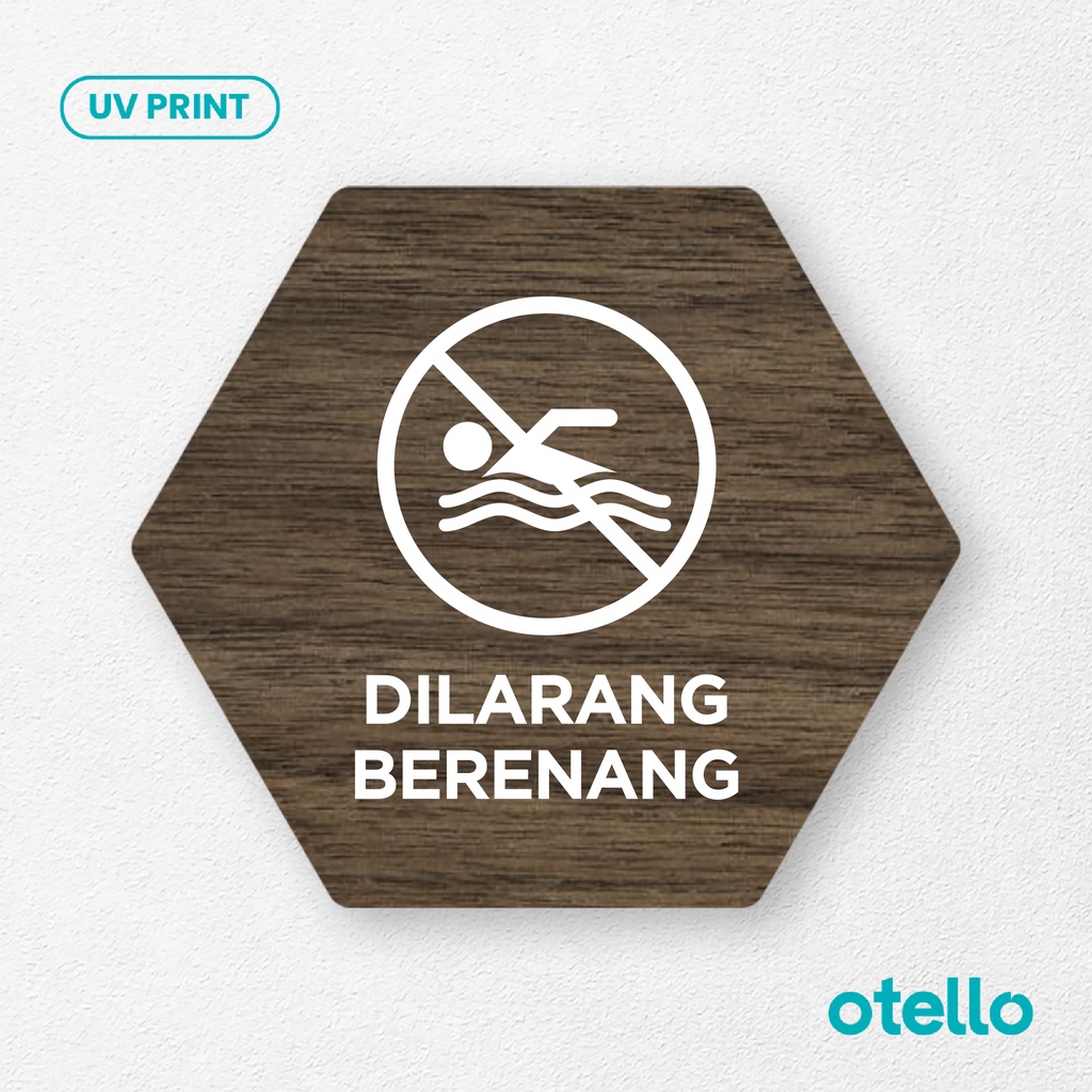 Signage Dilarang Berenang Sign Board Kayu Print Tulisan Papan Larangan Label Tempel Dinding