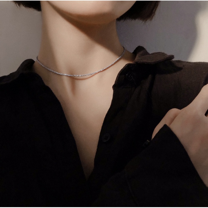 2022 Kalung Choker Rantai Kristal Warna Silver Untuk Wanita