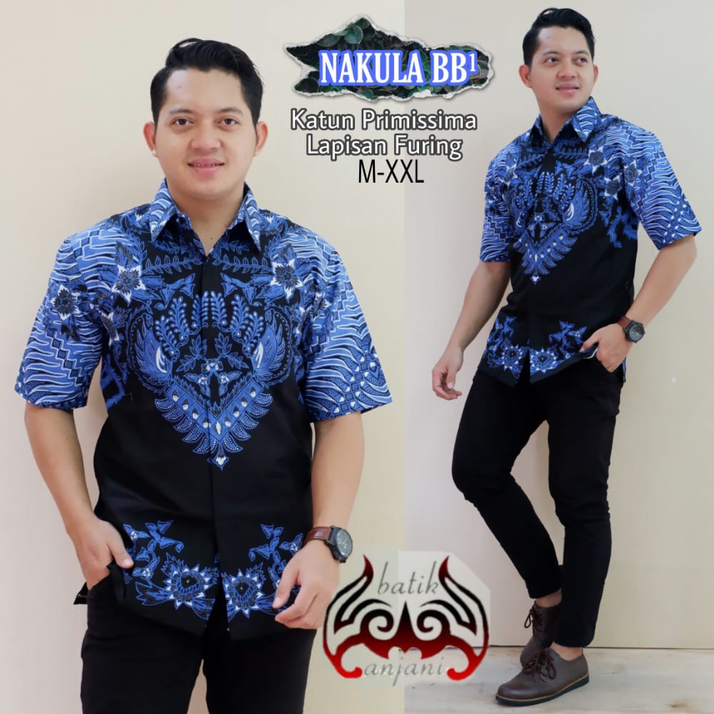 NAKULA BB Kemeja Batik Pria Lengan Pendek Katun Halus FULL FURING Batik Anjani