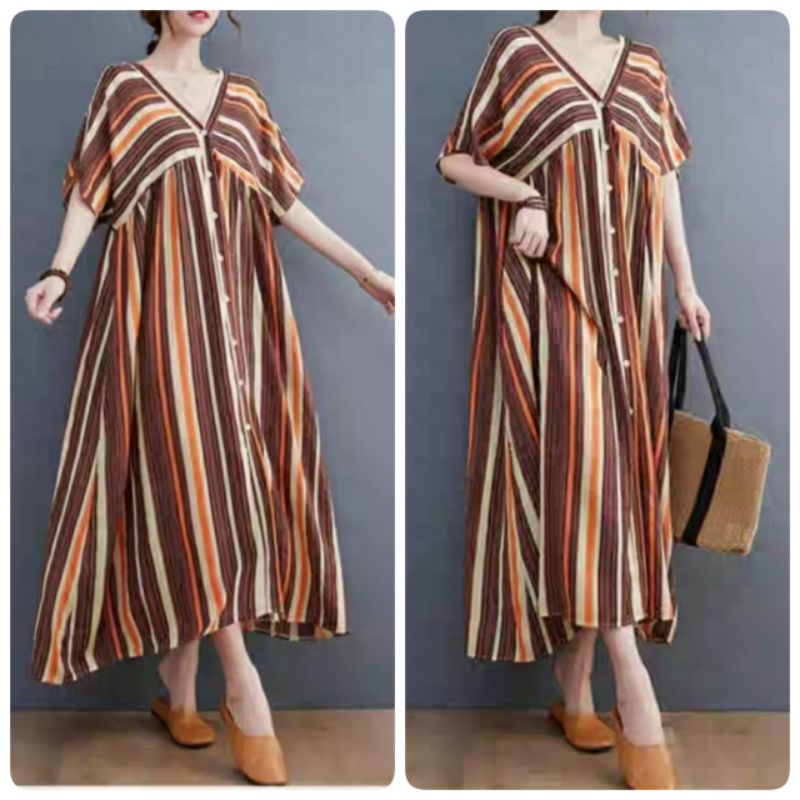 MDLV ~ 63004# Airvania Loose Dress  Maxi Dress Salur Jumbo Import