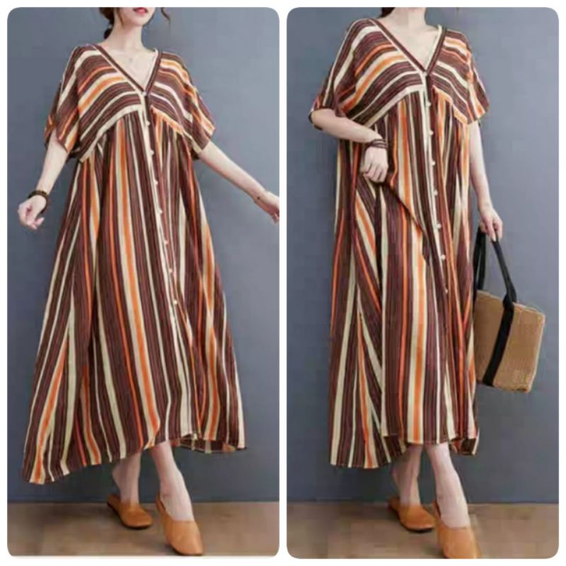 MDLV ~ 63004# Airvania Loose Dress  Maxi Dress Salur Jumbo Import