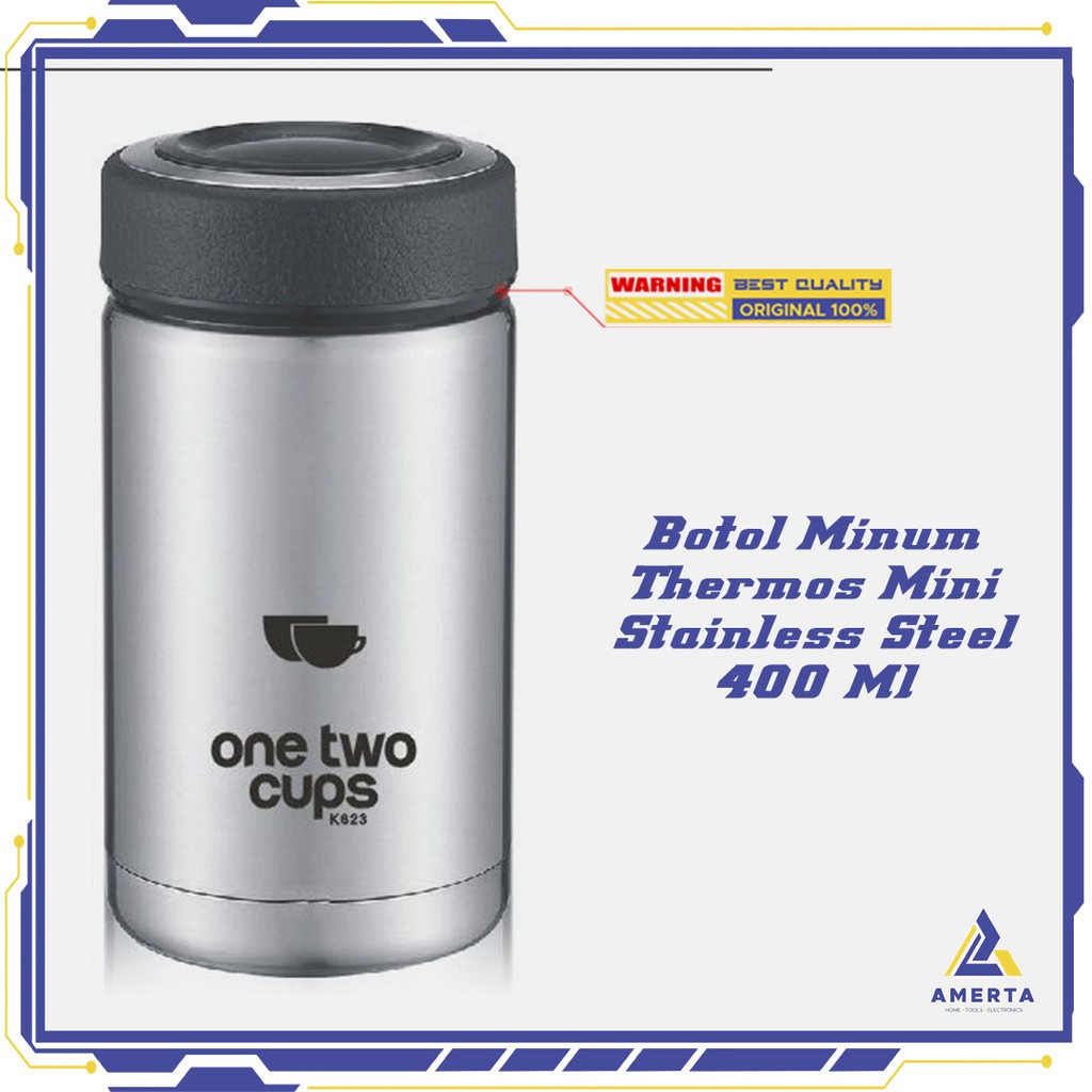 Botol Minum Thermos Mini Stainless Steel 400ML OneTwoCups  Silver