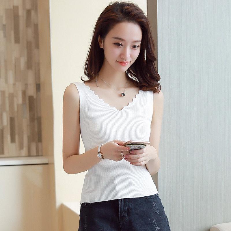 Nicebra Tank Top Wanita Rompi Rajut Tanpa Lengan Model V-Neck Import Gaya Korea 4035