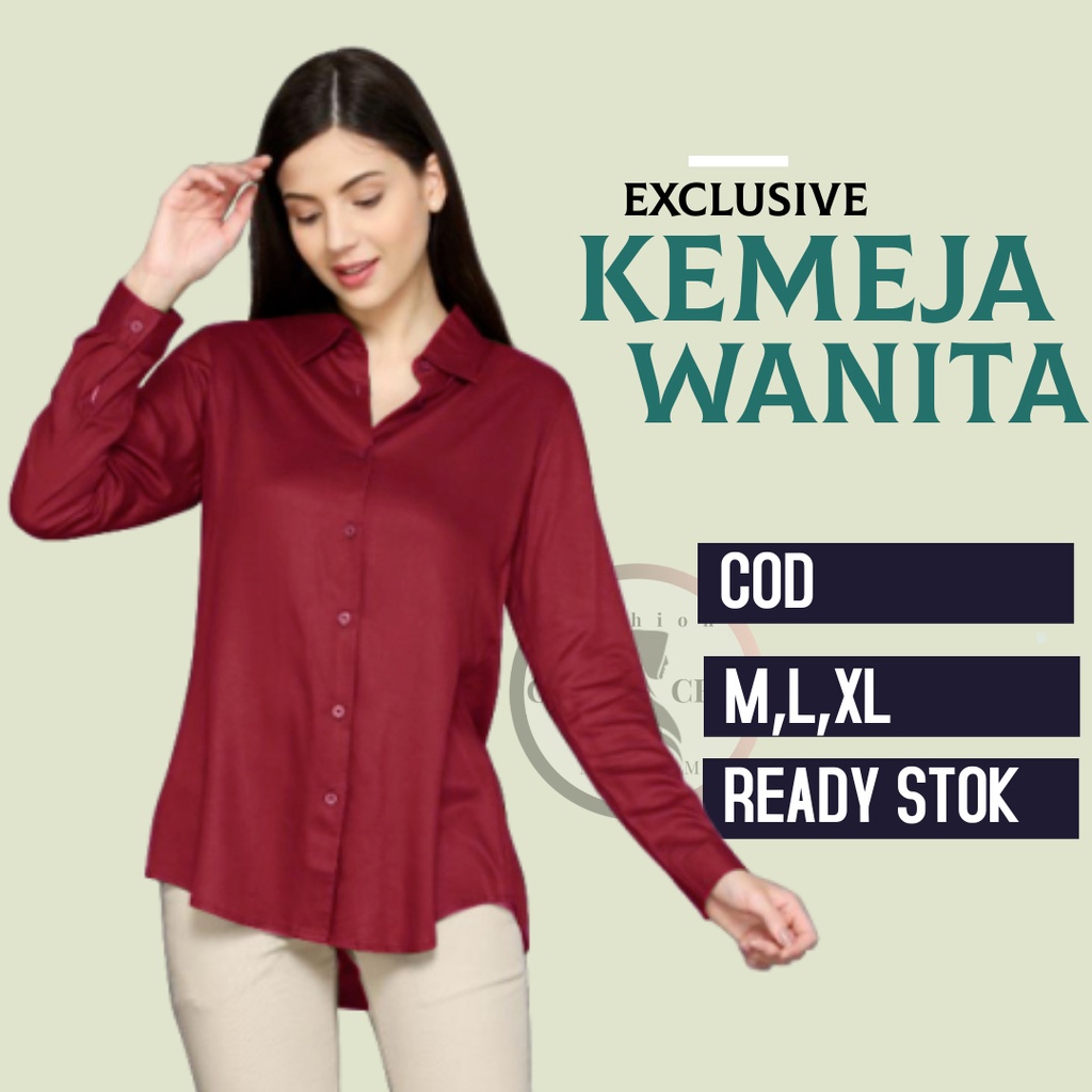 kemeja cewek hem polos wanita kantoran lengan panjang Terbaru Terlaris