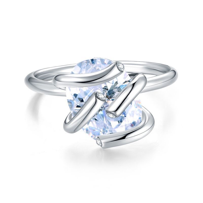 Cincin Zircon Berlian Imitasi Bahan Alloy Warna Silver Untuk Wanita