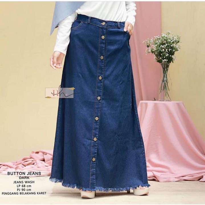♛▥ROK JEANS BUTTON UP PANJANG  ROK LEVIS KANCING WANITA COD