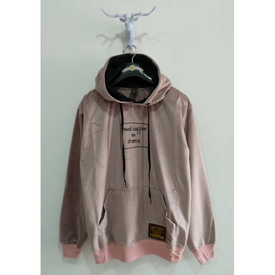 Good Morning hoodie sweater pria warna abi muda ban pink GMSH118