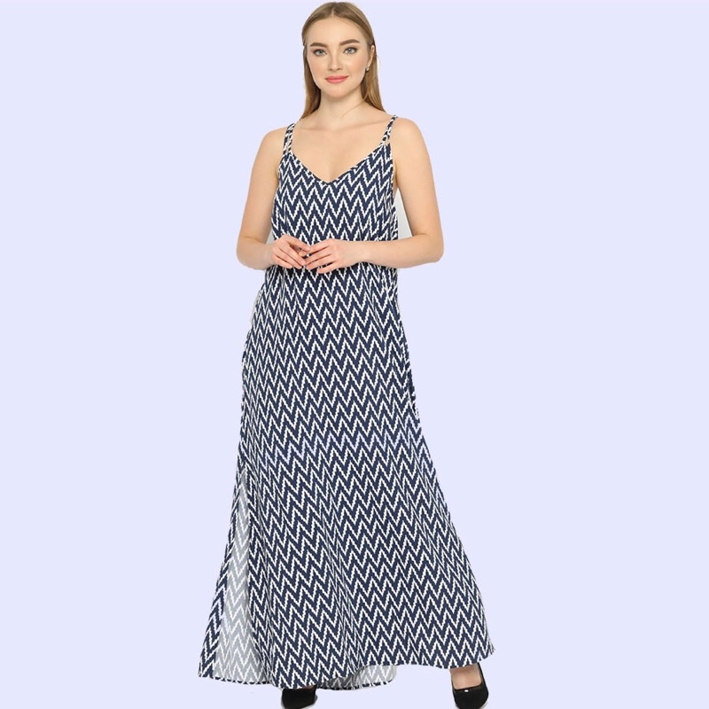 lovemecorner GAP MAXI  SLIT DRESS TRIBAL / BLACK LONG DRESS WANITA BAHAN VISCOSE FLOWY TIDAK KAKU