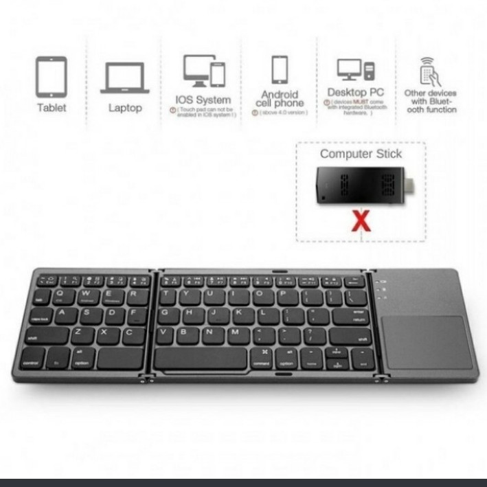 Foldable Wireless bluetooth Keyboard 3 Layers with Touchpad, Keyboard Lipat B033