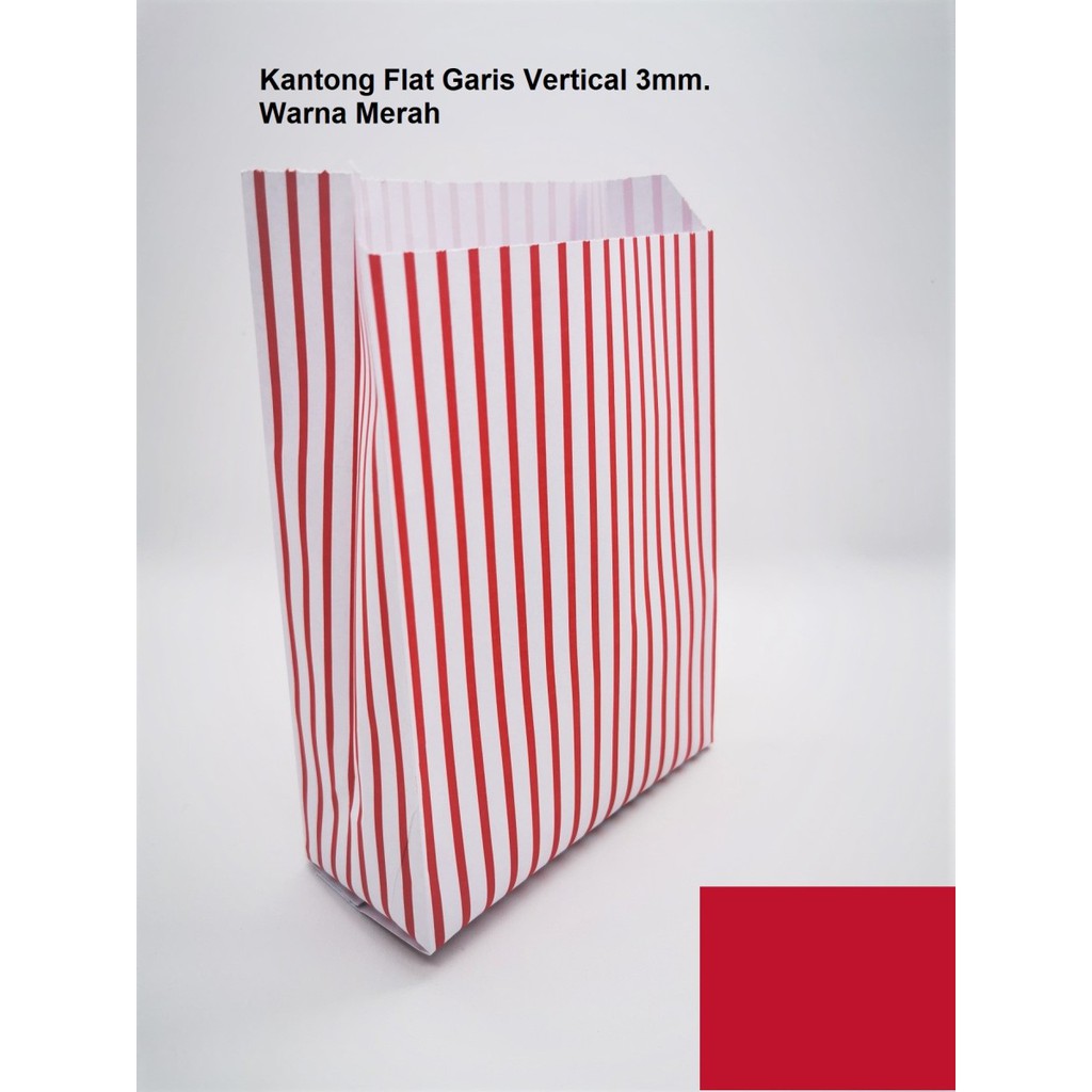 Kantong Kertas Makanan Motif Vertikal Red 14x6x21cm(m) Foodgrade Tahan Air Minyak Bungkus Roti, Kue