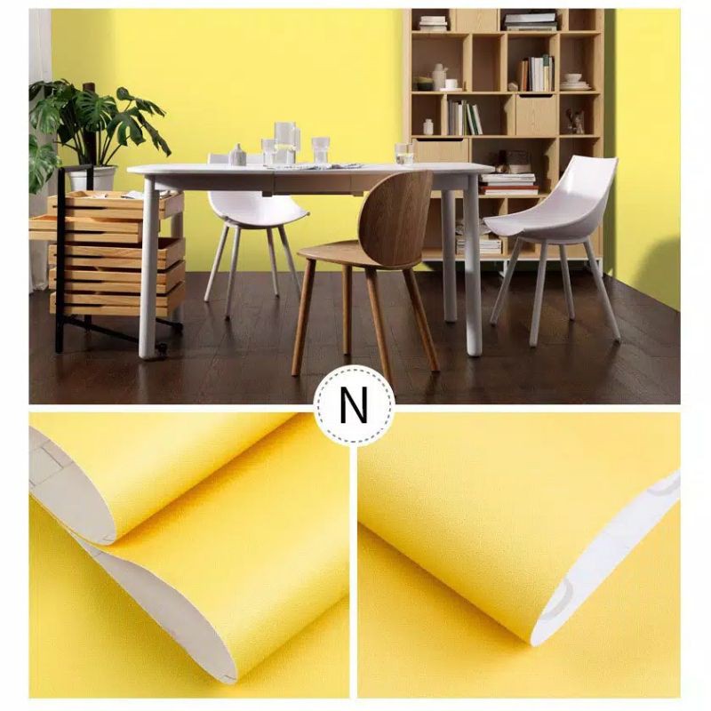 ( BELI 4 GRATIS 2 )Terlaris Wallpaper Sticker Wallpaper Dinding Ruang Tamu Motif Polos | Putih Salur Bunga | Cream | Abu Ungu Kuning Hijau Coklat Merah Pink Biru Batik Bunga Kembang Batu Bata 3D Kotak Segitiga Minimalis Garis Emas Tua Muda Murah-Kuning